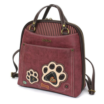 Chala Handbags Paw Print Convertible Backpack-Purse by Chala-Paw, Sunflower, Dragonfly, Sloth, Butterfly and Turtle Vegan*